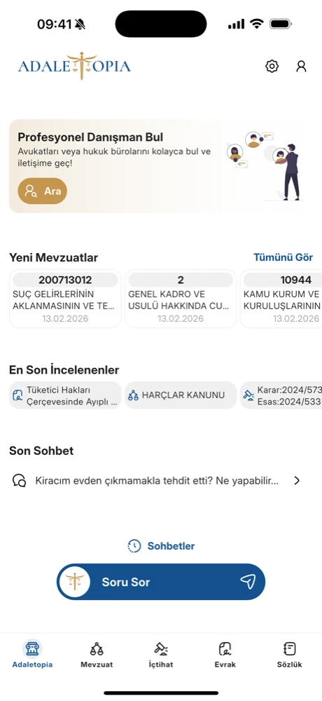 Adaletopia web ve mobil uygulama ana ekranı