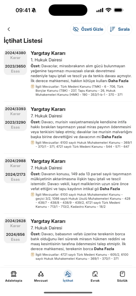 Adaletopia mobil uygulamasında filtreleme ekranı